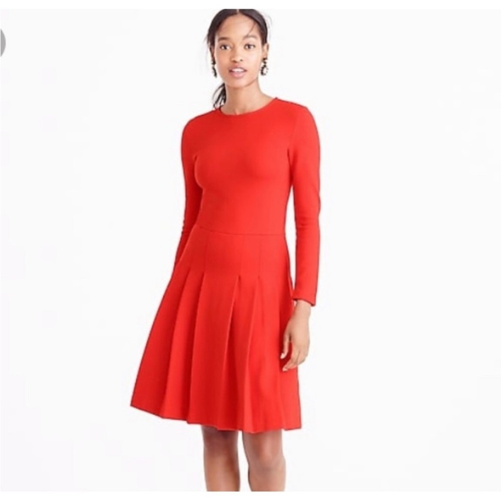 J.CREW Pleated Long Sleeve Red Knit Mini Dress. Size‎ 6